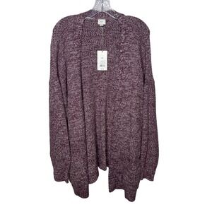 A New Day Womens Burgundy Marled Open Front Cardigan Sweater XXL New Pockets